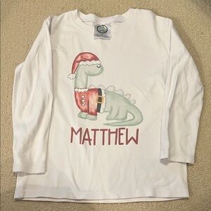 Kids White Dinosaur Christmas Shirt